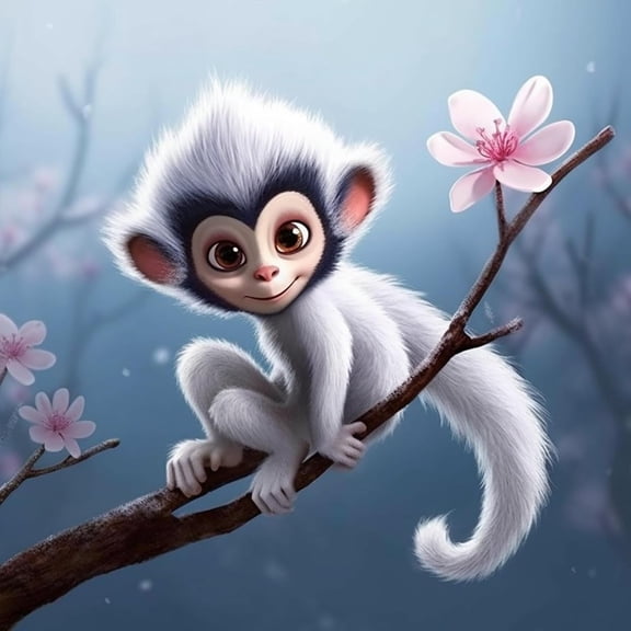 5D DIY Diamond Painting Set "Monkey, Flower" Round Diamond Art Crafts for Adults, Suitable for Wall Decoration, Bedroom and Home Decoration