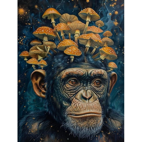 5D DIY Diamond Painting Set "Mushroom Monkey, Animals" Round Diamond Art Crafts for Adults, Suitable for Wall Decoration, Bedroom and Home Decoration