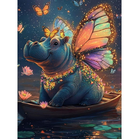 5D DIY Diamond Painting Set "Rhino, Animal Butterfly" Round Diamond Art Crafts for Adults, Suitable for Wall Decoration, Bedroom and Home Decoration
