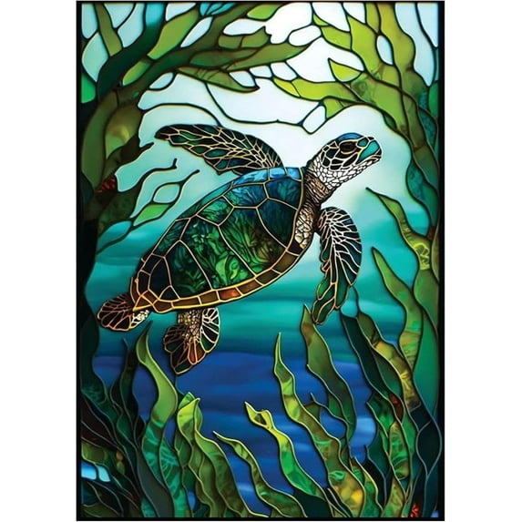 5D DIY Diamond Painting Set "Sea Turtle Stained Glass Art" Round Diamond Art Crafts for Adults, Suitable for Wall Decoration, Bedroom and Home Decoration