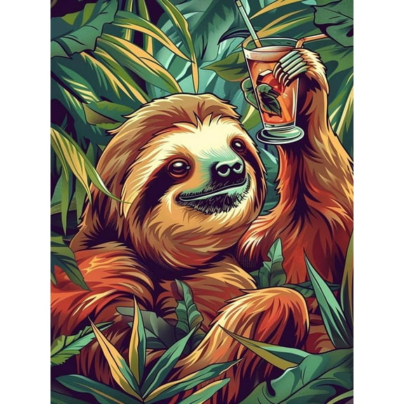 5D DIY Diamond Painting Set "Sloth, Animal Leaves" Round Diamond Art Crafts for Adults, Suitable for Wall Decoration, Bedroom and Home Decoration