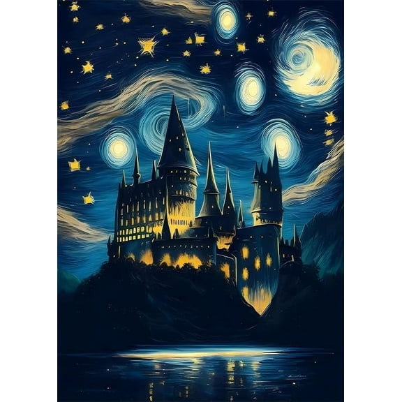 5D DIY Diamond Painting Set "Starry Night Castle, Sky" Round Diamond Art Crafts for Adults, Suitable for Wall Decoration, Bedroom and Home Decoration