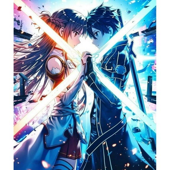 5D DIY Diamond Painting Set, Sword Art Online Full Round Acrylic Diamond Art, Canvas Embellishment Craft for Gifts and Home Wall Decoration