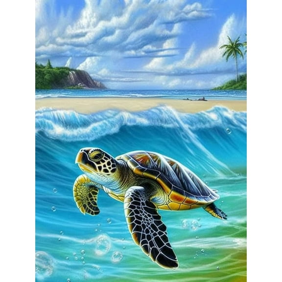 5D DIY Diamond Painting Set "Turtle, Animal" Round Diamond Art Crafts for Adults, Suitable for Wall Decoration, Bedroom and Home Decoration