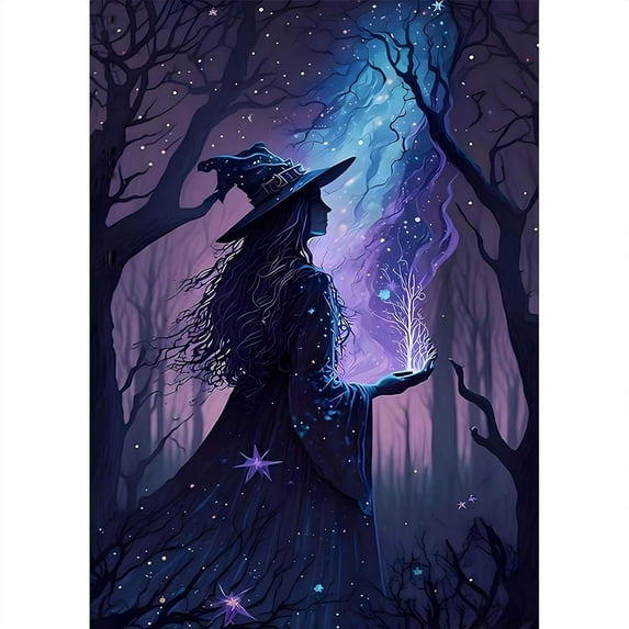 5D DIY Diamond Painting Set "Vintage Witch, Halloween" Round Diamond Art Crafts for Adults, Suitable for Wall Decoration, Bedroom and Home Decoration