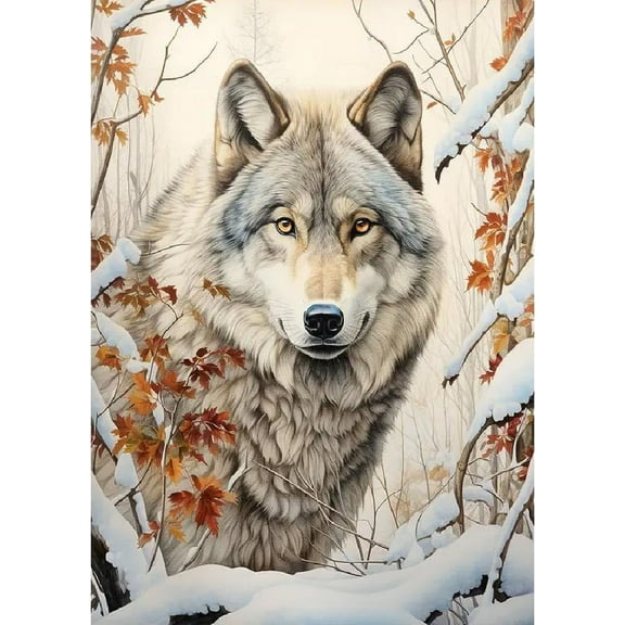 5D DIY Diamond Painting Set "Winter Wolf" Round Diamond Art Crafts for Adults, Suitable for Wall Decoration, Bedroom and Home Decoration
