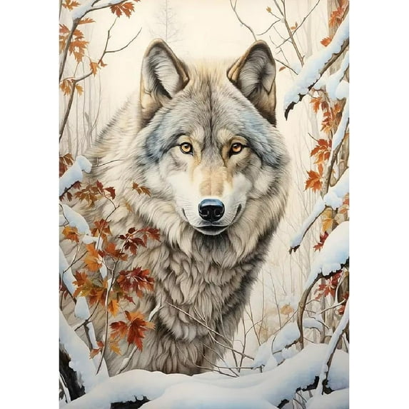 5D DIY Diamond Painting Set "Winter Wolf" Round Diamond Art Crafts for Adults, Suitable for Wall Decoration, Bedroom and Home Decoration