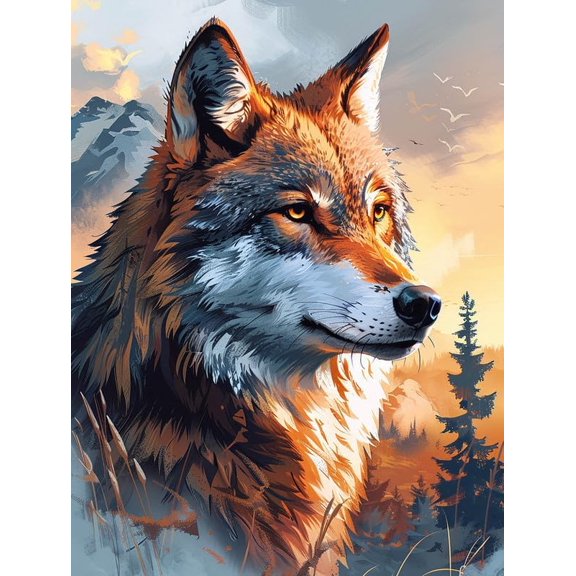 5D DIY Diamond Painting Set "Wolf, Animal" Round Diamond Art Crafts for Adults, Suitable for Wall Decoration, Bedroom and Home Decoration