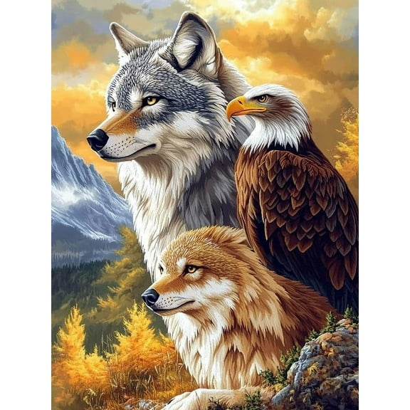 5D DIY Diamond Painting Set "Wolf, Eagle, Animal" Round Diamond Art Crafts for Adults, Suitable for Wall Decoration, Bedroom and Home Decoration