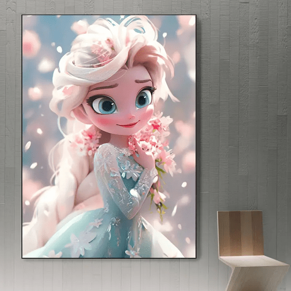 5D DIY Full Drill Round Diamond Painting Kit, Elsa Queen with Beach Wave Dress, Mosaic Embroidery Art for Wall Decor, Home Decor, Perfect Gift for Family, Friends, and Teachers