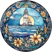 5D DIY Full Round Drill Diamond Painting Lighthouse Stained Glass Resin Rhinestone Mosaic Wall Art Kit Decoration Gifts(30*30cm)(11.81*11.81in)-A