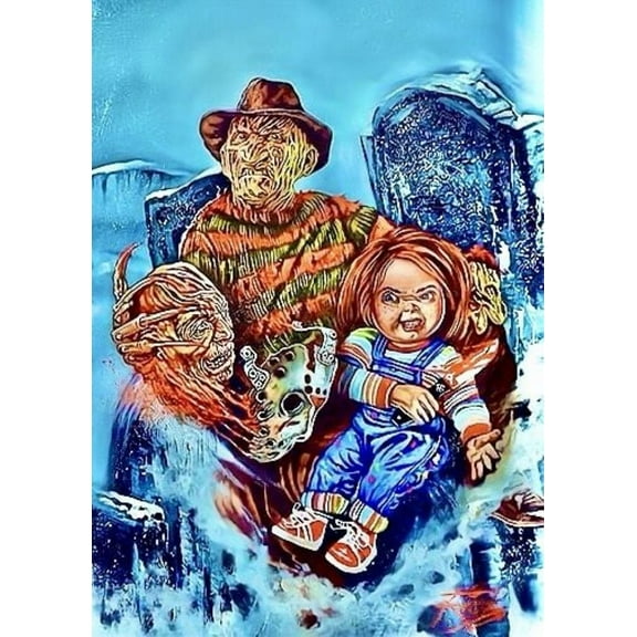 5D DIY Halloween Diamond Painting Kits for Adults Beginners, Chucky Diamond Art Kit, Horror Movie Full Round Drill Diamond Dot Gem Art Kits for Adults,Home Wall Decor 12x16 Inch