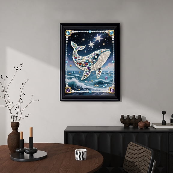 5D DIY Pearl Diamond Painting Kit, Dancing Dolphin Special Coloured Pearl Diamond Art Sparkling Creative Handicrafts, Suitable for Home Decor and Gift Selection 15.7 x 11.8 in