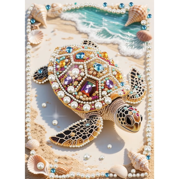 Adult Diamond Painting Kit Happy Turtle Pearl Painting 5D DIY Art Craft Diamond Pearl Painting, Perfect for Home Wall Decor, 12x16 in