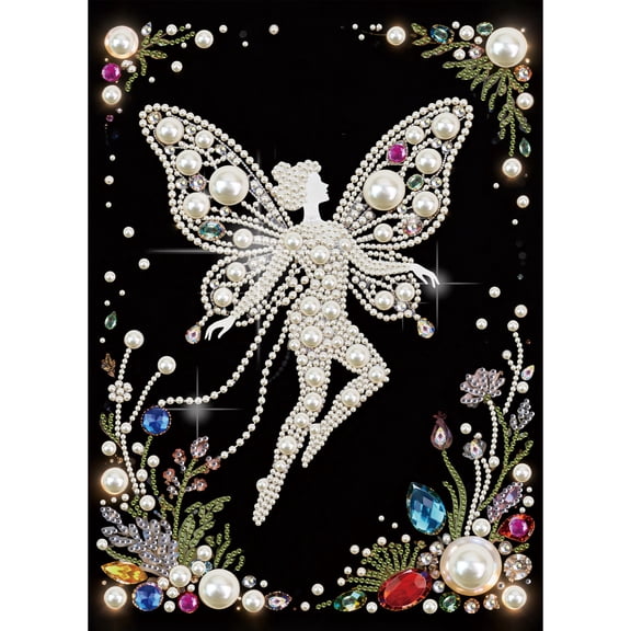 5D DIY Pearl Diamond Painting Kit, Floral Fairy Round Pearl Diamond Art Set Sparkling creative craftwork, ideal for home décor and gift selection 15.7 x 11.8 in