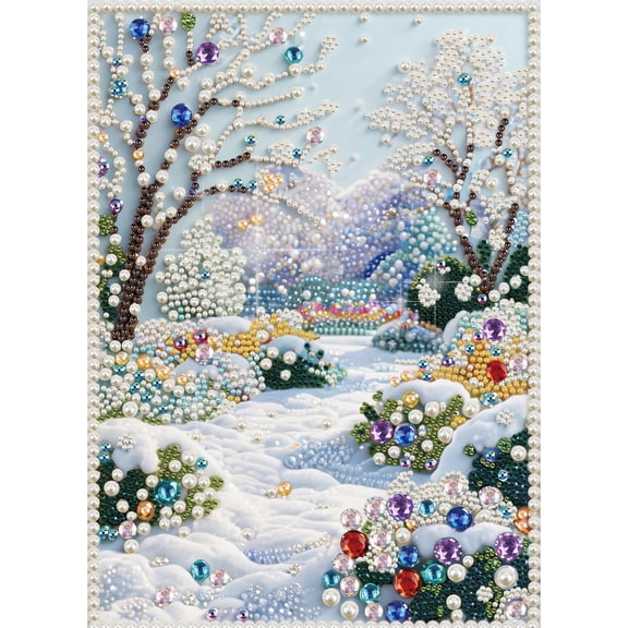 5D DIY Pearl Diamond Painting Kit, Snowy Landscape Special Colour Pearl Diamond Art Sparkling Creative Handicrafts, Suitable for Home Decor and Gift Selection 15.7 x 11.8 in