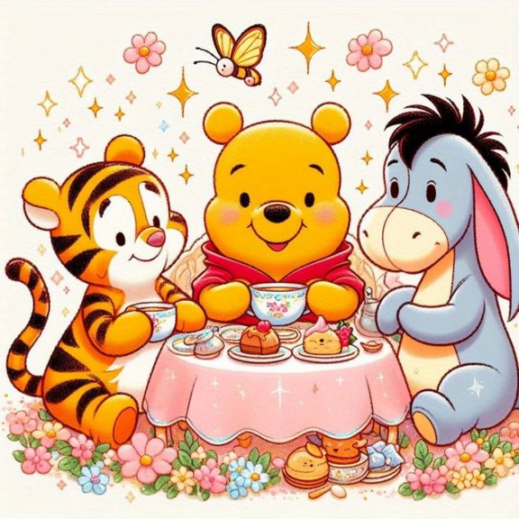 5D DIY  Round Diamond Full Diamond Cute Cartoon Animal Winnie The Pooh  Diamond Art Painting Kit Embroidery Mosaic Art Picture Room Home Living Room Decoration Holiday Gift