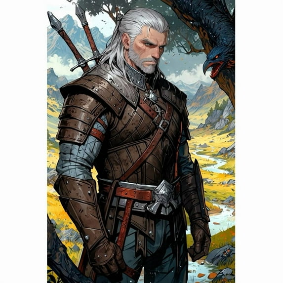 5D DIY The Witcher Diamond Painting Kit, Full Round Diamond Art, Mosaic Handicraft Kit, Suitable for Home Wall Decoration, Ideal Handmade Gift