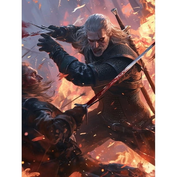 5D DIY The Witcher Diamond Painting Kit, Full Round Diamond Art, Mosaic Handicraft Kit, Suitable for Home Wall Decoration, Ideal Handmade Gift