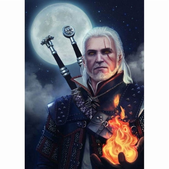 5D DIY The Witcher Diamond Painting Kit, Full Round Diamond Art, Mosaic Handicraft Kit, Suitable for Home Wall Decoration, Ideal Handmade Gift
