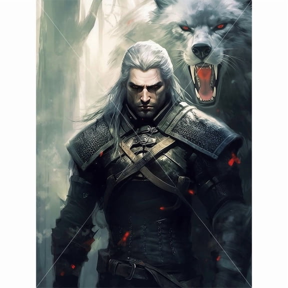 5D DIY The Witcher Diamond Painting Kit, Full Round Diamond Art, Mosaic Handicraft Kit, Suitable for Home Wall Decoration, Ideal Handmade Gift