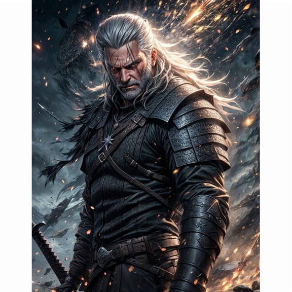 5D DIY The Witcher Diamond Painting Kit, Full Round Diamond Art, Mosaic Handicraft Kit, Suitable for Home Wall Decoration, Ideal Handmade Gift