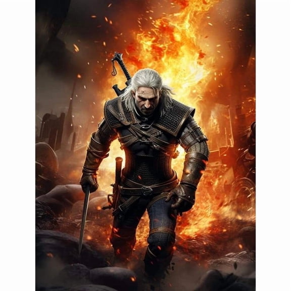 5D DIY The Witcher Diamond Painting Kit, Full Round Diamond Art, Mosaic Handicraft Kit, Suitable for Home Wall Decoration, Ideal Handmade Gift