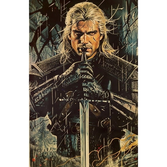 5D DIY The Witcher Diamond Painting Kit, Full Round Diamond Art, Mosaic Handicraft Kit, Suitable for Home Wall Decoration, Ideal Handmade Gift