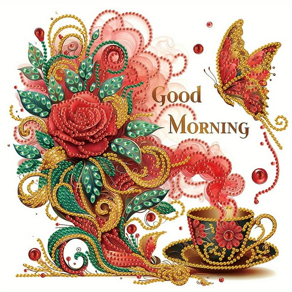 5D DIY diamond art painting kit, bright flowers coffee special shape diamond canvas, that can decompress and relax and can be used for home wall decoration