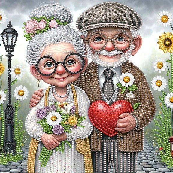 5D DIY diamond art painting kit, love white head couple special shape diamond canvas, namely can decompression relaxation and can be used for home wall decoration