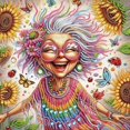 thumbnail image 1 of 5D DIY diamond art painting kit, sunflower happy old man special shape diamond canvas, namely can relieve stress relaxation and can be used for home wall decoration, 1 of 7