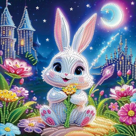 5D DIY diamond art painting kit, white rabbit special shape diamond canvas, namely can relieve stress relaxation and can be used for home wall decoration