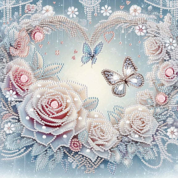 5D DIY diamond art painting kit, white rose love special shape diamond canvas, namely can decompress and relax and can be used for home wall decoration