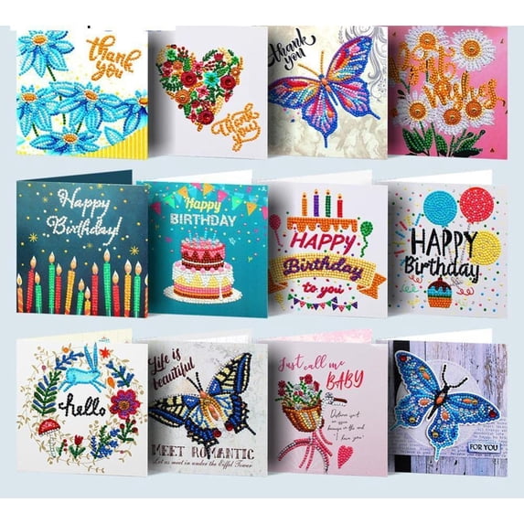 5D DIYDiam-ond PaintingCards,12Pcs Greeting Holiday Card,Birthday Greeting Cards Creative Gift for Women,Holiday Thank You Greeting Cards Making Kit Art Craft Gifts for Family Friends Lover