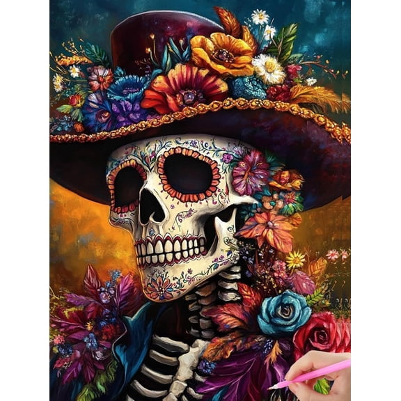 5D Day of The Dead Man Gothic Skull Diamond Art 12x16 Inch Full Drill Diamond Painting Kits for Adults & Beginners - DIY Art Crafts for Relaxation and Home Wall Decor 1