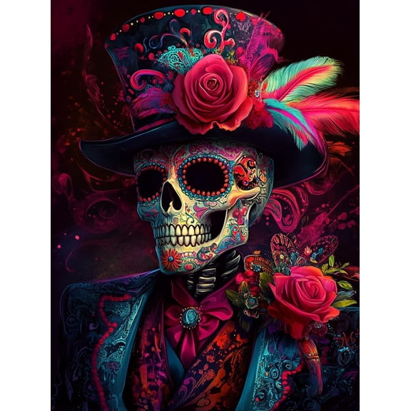 5D Day of The Dead Man Gothic Skull Diamond Art 12x16 Inch Full Drill Diamond Painting Kits for Adults & Beginners - DIY Art Crafts for Relaxation and Home Wall Decor 499A