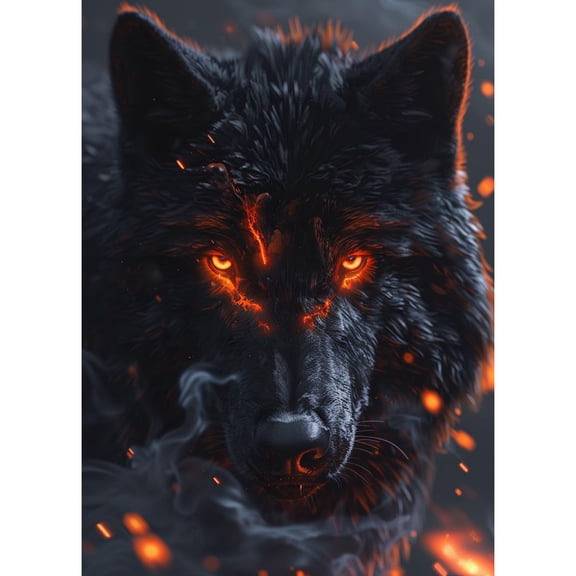 5D Diamond Art Black Wolf with Burining Fire Eye DIY Paint with Full Drill Round Diamond Gems Painting by Number Kits for Adults Art Craft Home Wall Decor 11.8x15.8in
