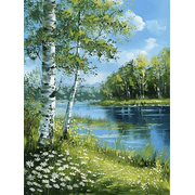 5D Diamond Art Kits for Adults, Trees Lakes Diamond Painting Art, Nature Scenery Round Full Drill Crystal Diamond Embroidery Paintings Arts Craft for Home Decor 12X16 Inch