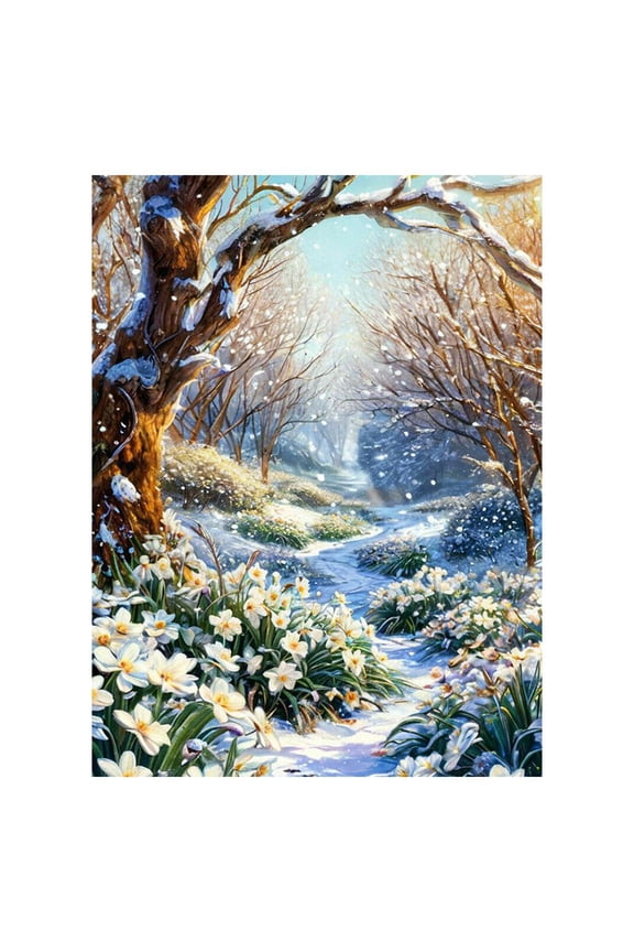 5D Diamond Art Kits for Adults & Beginners, Winter Snowscape Full Drill Round Gem Painting for Home Wall Decor, 11.8" x 15.7"