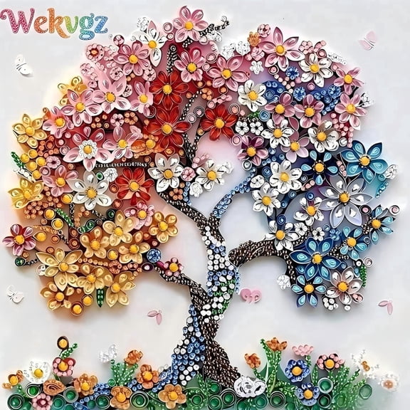 5D Diamond Art Kits for Adults, Tree Diamond Art Craft Painting with Imitation Pearls, Full Drill Gem Wall Decor for Living Room, 11.8 x 11.8 Inch