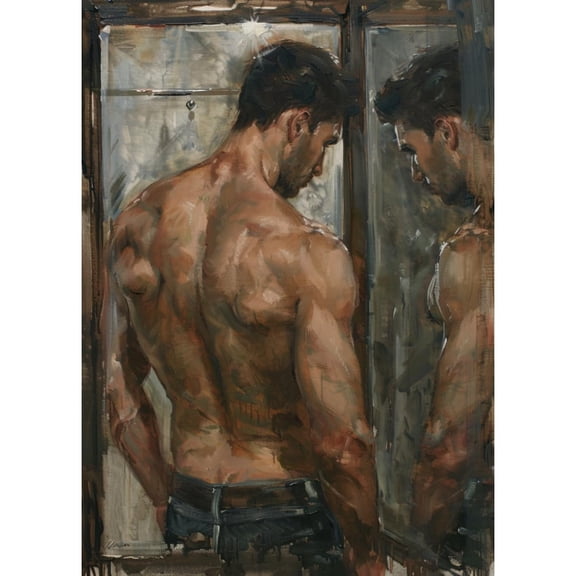 5D Diamond Art Painting A Muscle Man in Mirror DIY Paint with Full Drill Round Diamond Gems Painting by Number Kits for Adults Art Craft Home Wall Decor 15.8x19.8in