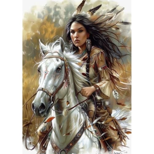 American Native Indian Woman Wolf Fall 5D Diamond Art Painting By...
