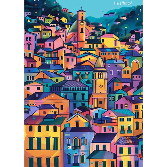 5D Diamond Art Painting by Number Kits for Adults Cartoon Colorful Town Houses DIY Paint with Full Drill Round Diamond Gems Painting Art Craft for Home Wall Decor 15.8x19.8in
