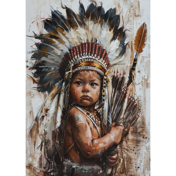 5D Diamond Art Painting by Number Kits for Adults Cute Little American Native Indian DIY Paint with Full Drill Round Diamond Gems Painting Art Craft for Home Wall Decor 15.8x19.8inch