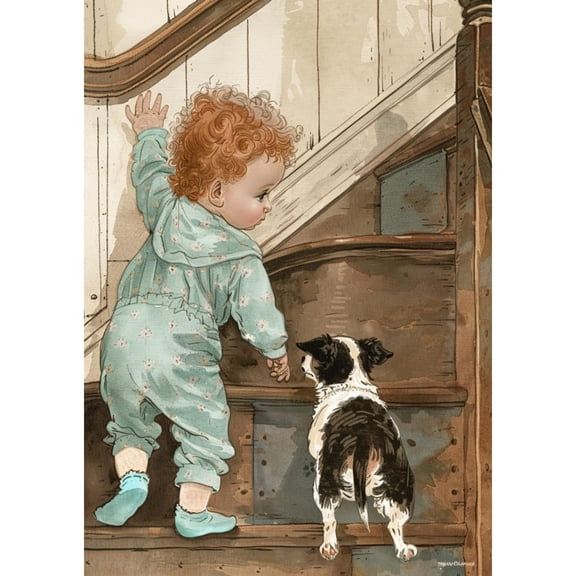 5D Diamond Art Painting by Number Kits for Adults Cute and Puppy Stairs DIY Paint with Full Drill Round Diamond Gems Painting Art Craft for Home Wall Decor 15.8x19.8inch