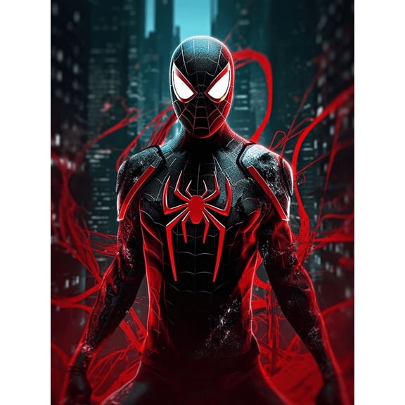 5D Diamond Art Painting Spider-Man, Paint with Diamonds Art Cartoon, Full Drill Round Rhinestone Craft Canvas for Home Wall Decor Gift 12x16 inch