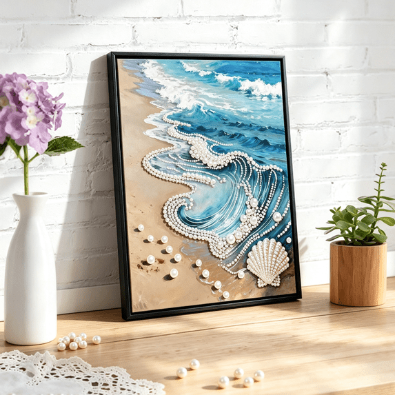 5D Diamond Art Pearl Painting Kits for Adults,Special Shape Diamond Art Kits for Wave, DIY 3D Plastic Pearl Painting Kit for Home Wall Decoration 12 × 16 inch