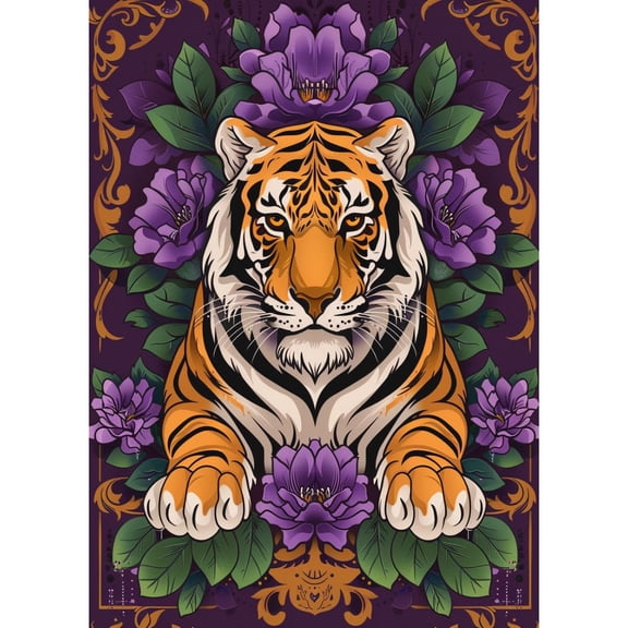 5D Diamond Art Tiger in Flowers DIY Paint with Full Drill Round Diamond Gems Painting by Number Kits for Adults Art Craft Home Wall Decor 11.8x15.8in(2)