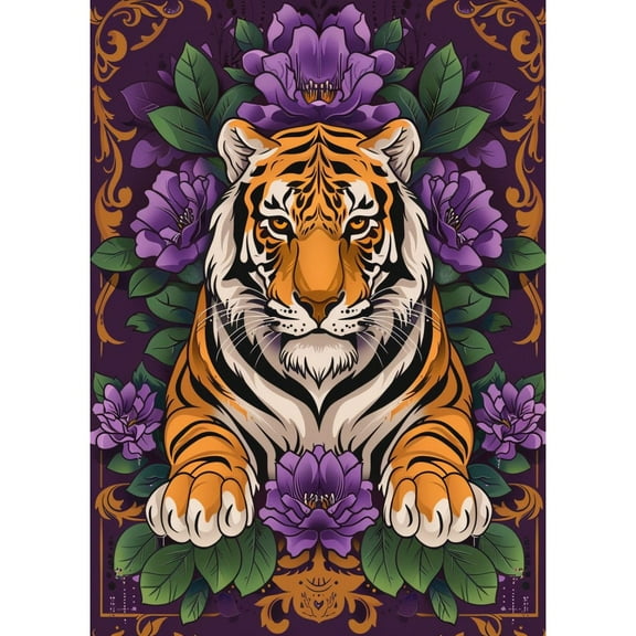 5D Diamond Art Tiger in Flowers DIY Paint with Full Drill Round Diamond Gems Painting by Number Kits for Adults Art Craft Home Wall Decor 15.8x19.8in(2)