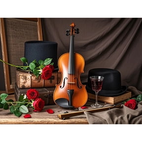 5D Diamond Art Violin Rose Top Hat Red Wine Glass Diamond Painting DIY Kits Full Round Drill Rhinestones by Number Embroidery Arts and Crafts for Living Room Home Wall Decor 12x16 inch / 30x40cm